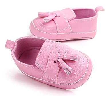 LONSOEN Baby Girls Boys Loafers Prewalker Moccasin Crib Shoes,BAY210 Pink 12-18 Months Infant - Image 4