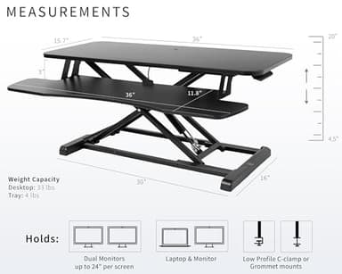 VIVO 36 inch Desk Converter, K Series, Height Adjustable Sit to Stand Riser, Dual Monitor and Laptop Workstation with Wide Keyboard Tray, Black, DESK-V036KB - Image 3