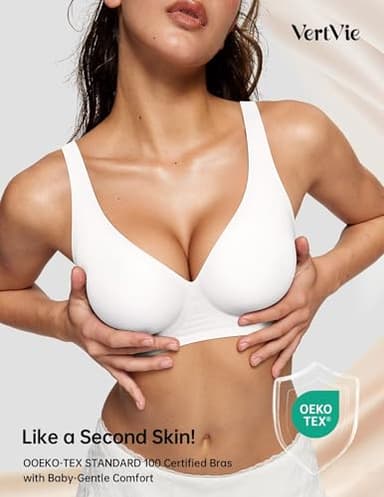 Vertvie Jelly Wireless Bras for Women Push Up Plunge Seamless T-Shirt Bras No Underwire Supportive Full Coverage Bralettes(White,Medium) - Image 4