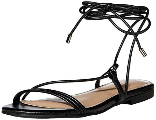 The Drop Women's Samantha Flat Strappy Lace-Up Sandal, Faux Leather Black, 7 - Image 1