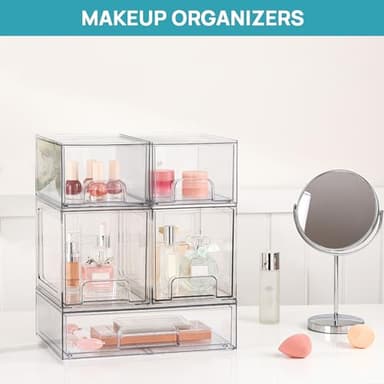 Vtopmart 4 Pack Stackable Storage Drawers, 6.6''Tall Acrylic Bathroom Makeup Organizers,Clear Plastic Drawers For Vanity, Undersink, Kitchen Cabinet,Pantry Organization and Storage - Image 9
