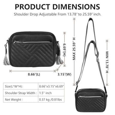 Horsecret Small Crossbody Purse Quilted Crossbody Bag for Women Small Shoulder Handbag Black - Image 4