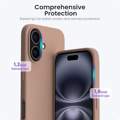 ORNARTO Compatible with iPhone 16 Case 6.1", Slim Liquid Silicone 3 Layers Full Covered Soft Gel Rubber Shockproof Phone Case, Protective Cover with Anti-Scratch Microfiber Lining-Light Brown - Image 4
