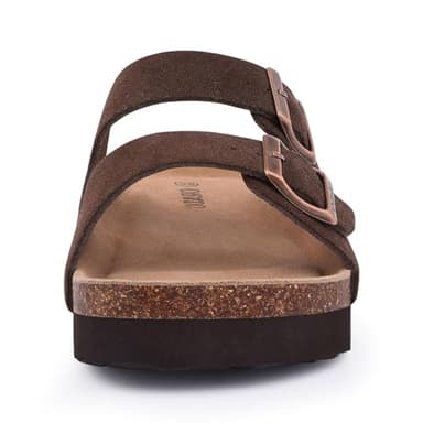ORADO Platform Suede Sandals for Women Soft Cork Footbed Summer Slides with Adjustable Buckle, Brown 39 (size 8-8.5) - Image 5