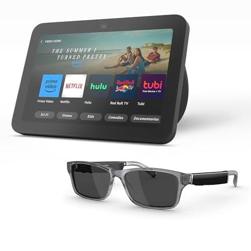 Amazon Echo Frames (newest model) + Echo Show 8 (newest model), Smart Glasses with Alexa, Modern Rectangle frames in Charcoal Gray with polarized sunglass lenses - Image 1