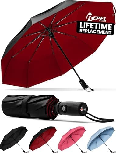 REPEL Windproof Travel Umbrella - Compact & Withstands Winds up to 85MPH , Strongest Premium Auto Folding Umbrella for Rain and Sun - Durable, Light & Portable for Women & Men , Fits Backpack & Cars - Image 3