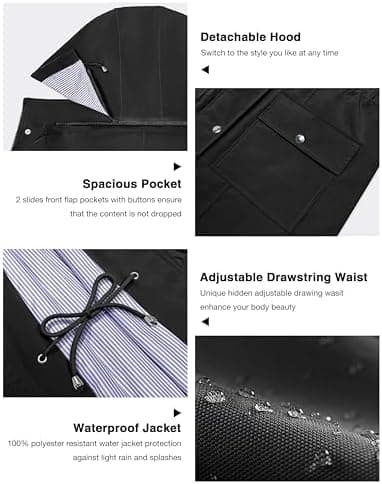 Bloggerlove Womens Rain Jacket Waterproof Lightweight Raincoat Long Hooded Outdoor Hiking Jackets Black L - Image 5