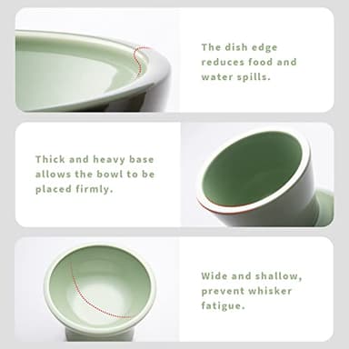 CEEFU Extra Wide Elevated Ceramic Cat Food Bowl - 6.2" Shallow Dish for Whisker Fatigue Relief, 5" Height for Easy Feeding, Lead & Cadmium Free, Durable Raised Cat Food Bowls, Sage Green - Image 5