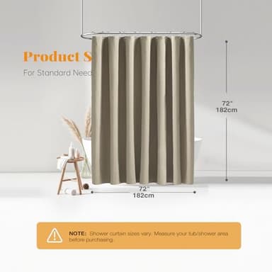 BTTN Fabric Shower Curtain - Linen Textured Weighted Cloth Shower Curtain Set with 12 Plastic Hooks, Hotel Spa Luxury Neutral Decorative Bath Curtains for Bathroom, Machine Washable - 72x72, Khaki/Tan - Image 7