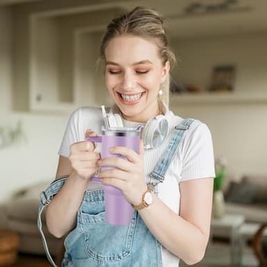 40 oz Tumbler with Handle and Straw Lid, 100% Leak-proof Travel Coffee Mug, Stainless Steel Insulated Cup for Hot Cold Beverages, Keeps Cold for 34Hrs or Hot for 10Hrs, Dishwasher Safe (LightPurple) - Image 9