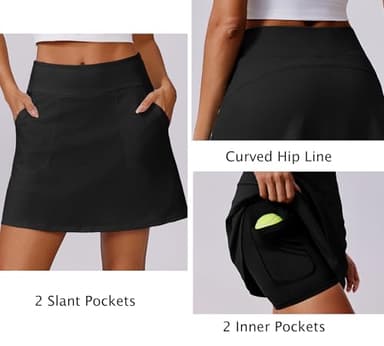 PINSPARK Golf Skorts for Woman Lightweight Tennis Skort Skirt High Waisted Athletic Skirts with Pockets UV Protection Sports Skort, Black Medium - Image 3