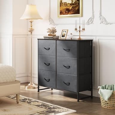 WLIVE Fabric Dresser for Bedroom, 6 Drawer Double Dresser, Storage Tower with Fabric Bins, Chest of Drawers for Closet, Living Room, Hallway, Dark Grey - Image 4