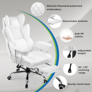 GTRACING Gaming Chair,Office Chair with Pocket Spring Lumbar Support, Ergonomic Comfortable Wide Office Desk Computer Chair with Outward Fixed Soft Armrests and Footrest,(PU Leather, White) - Image 5