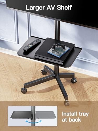 PERLESMITH Rolling TV Stand on Wheels for 23-60 Inch Flat Curved Screen TVs, Mobile TV Cart Height - Adjustable with Shelf/Tray, Portable TV Stand Holds up to 55 lbs, Max VESA 400x400mm, PSTVMC04 - Image 5