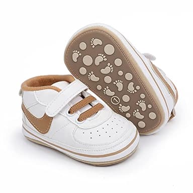 Clowora Unsex Baby Shoes Boys Girls Infant Sneakers Non-Slip Soft Rubber Sole Toddler Crib First Walker Lightweight Shoes (A03/Khaki,6-12 Months) - Image 1