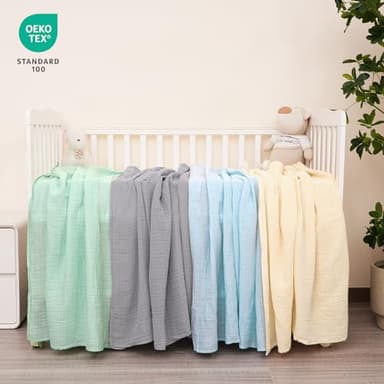 david's kids 4 Pack Baby Muslin Swaddle Blankets 47" x 47", 100% Cotton Swaddling Blankets Wrap for Boys Girls, Ultra Soft Breathable Receiving Blanket, New Born Essentials, Green&Grey&Blue&Beige - Image 3