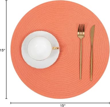 SHACOS Round Braided Placemats Set of 6 Washable Cotton Polyester Round Placemats for Kitchen Table 15 inch Round Table Mats (Coral, 6) - Image 3