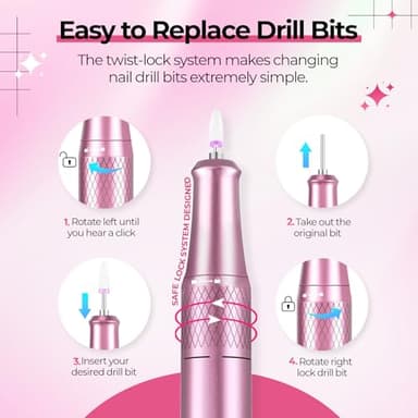 JOSGLOI 40000RPM Electric Nail File Drill Professional Kit, Drill Machine with LCD Display, Manicure Pedicure Polishing Acrylic Gel Nail Grinder for Salon, Home Use - Image 3