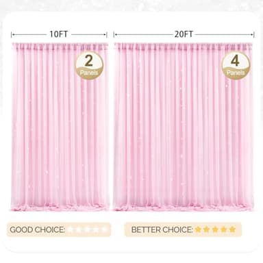 20x8ft Baby Pink Tulle Backdrop Curtain with Lights String for Parites, Sheer Photo Backdrop Curtains with Lights for Wedding Backdrop Ceremony Reception Bridal Shower Baby Shower Birthday Party - Image 3
