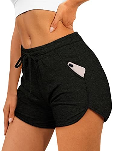 Aloodor Womens Running Shorts Casual Dolphin Shorts with Pockets Lounge Beach Shorts Black XL - Image 1