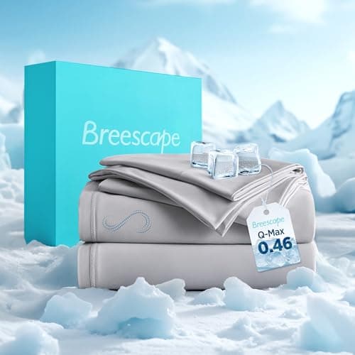 Breescape Cooling Sheet Set Queen Size - BlendTek™ Dry & Cool Technology for Hot Sleepers and Night Sweats, Q-Max>0.46 Tech, Deep Pocket Up to 18", 360° Elastic Band, Misty Gray - Image 1