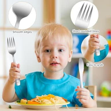9 Piece Stainless Steel Kids Silverware Set,Toddler Utensils,Child and Toddler Flatware,Kids Utensil Set,Children Safe Forks, Spoons and Knives,Mirror Polished, Dishwasher Safe - Image 4