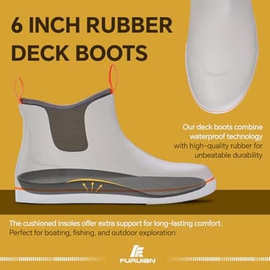 Furuian Men's Deck Boots Fishing Boots Waterproof Rain Boots Ankle Booties Slip On Neoprene Rubber Footwear Chelsea Boots Men botas para hombre for Gardening Fishing Boating Camping Sailing, Grey 11 - Image 4