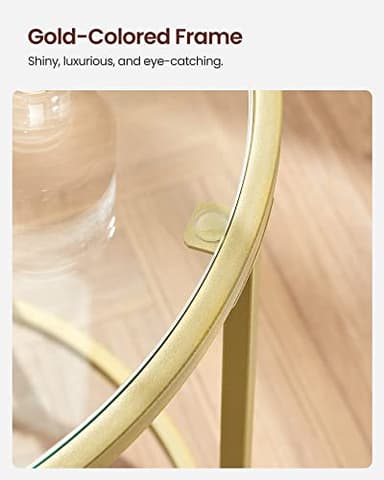 VASAGLE Round Side Tables, Set of 2, Glass End Tables with Metal Frame, Gold Coffee Tables with Modern Style, for Living Room, Balcony, Bedroom, Gold Color - Image 6