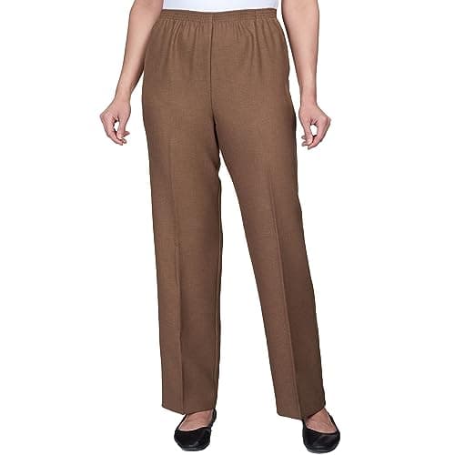Alfred Dunner Womens Classic Signature Fit Textured Trousers with All-Around Elastic Waistband Taupe Size 18 - Image 1