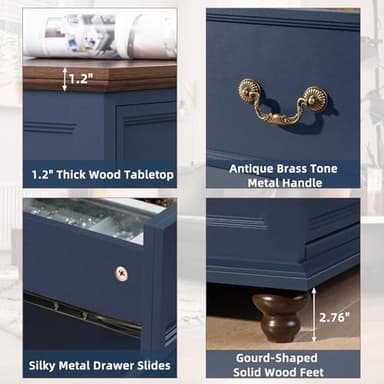Joaxswe Farmhouse 54" 7 Drawers Dresser for Bedroom, Wide Chest of Drawers w/ 4 Wooden Legs, Vintage Rustic Large Closet Storage Dressers Organizer for Hallway, Wood TV Stand for Living Room, Blue - Image 5