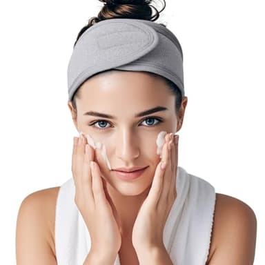 HFZRZFH 3-Pack Adjustable Velcro Terry Cloth Spa Headbands for Women - For Face Washing, Skincare, Makeup, and Shower (Gray, White, Black) - Image 9