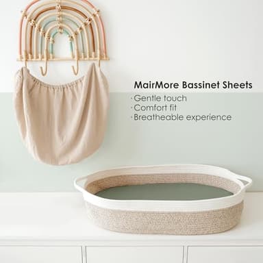 MairMore Muslin Bassinet Sheets for Babies – Soft & Breathable 100% Cotton Fitted Sheets for Oval, Rectangle, Hourglass Bassinet Mattress Pads, 2-Pack (Ivory & Pink) - Image 4