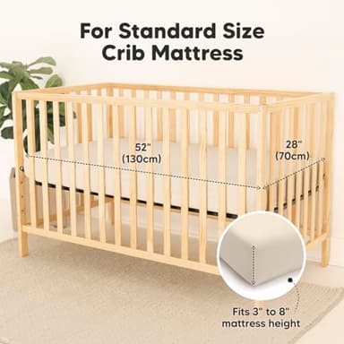 2-Pack Waterproof Baby Crib Sheets for Boys, Girls - 52x28 Viscose Derived from Bamboo Toddler Bed Sheet Neutral, Fitted Crib Mattress Protector Cover for Baby Bedding, Soft & Gentle (Ecru) - Image 2