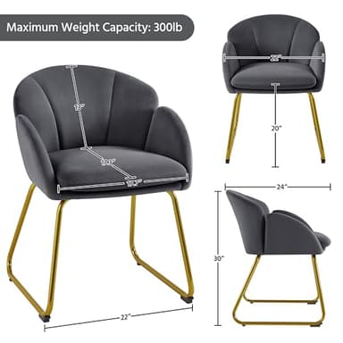 Yaheetech Flower Shape Velvet Armchair, Modern Side Chair Vanity Chair with Golden Metal Legs for Living Room/Dressing Room/Bedroom/Home Office/Kitchen, Dark Gray - Image 3
