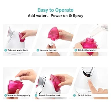 EZBASICS Facial Steamer Ionic Face Steamer for Home Facial, Warm Mist Humidifier Atomizer for Face Sauna Spa Sinuses Moisturizing, Unclogs Pores, 1 Pack + 5 Stainless Steel Skin Kit Pink - Image 5