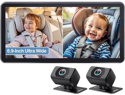 2-Kids Baby Car Camera for Seat: 6.9 Inch Ultrawide Display with Two Cameras Rear Facing - USB Powered Backseat Camera HD 1080P Easy to Install - Image 1