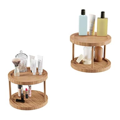 Classic Cuisine Lazy Susan – All-Natural Bamboo Round Two Tier Turntable Kitchen, Pantry and Vanity Organizer and Display with 10 Inch Diameter - Image 5