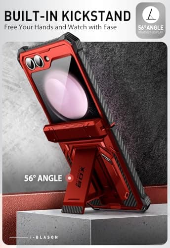 i-Blason for Samsung Galaxy Z Flip 7 FE Case, Z Flip6 Case with Stand, [Built-in Screen Protector] [Hinge Protection] [Belt-Clip], Military Phone Case for Samsung Z Flip 7 FE/6/5, Armorbox, Red - Image 4