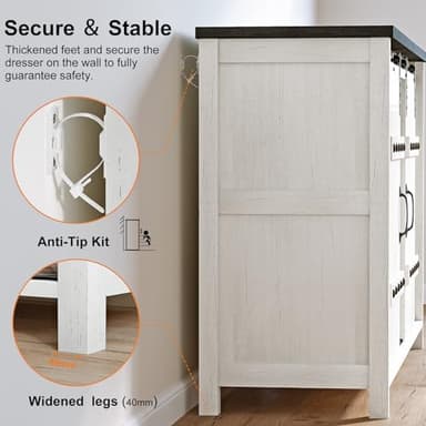 REAHOME Buffet Cabinet with Storage, 60" Sideboard Buffet Cabinet with Sliding Barn Doors & 3 Drawers, Farmhouse Wood Coffee Bar Cabinet Buffet Table for Kitchen, Dining Room,Living Room, White - Image 6