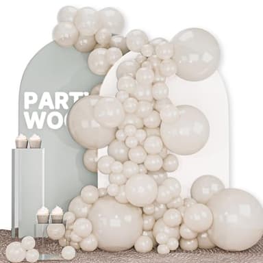 PartyWoo Pearl Beige Balloons 140pcs Different Sizes Pack of 18 12 10 5 Inch Off White Sand Cream Ivory Balloon Arch Kit Garland for Wedding Bridal Baby Shower Birthday Party Decorations White-Z41 - Image 1
