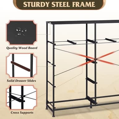 WLIVE Dresser for Bedroom with 10 Fabric Drawers, Tall Chest Organizer Units for Clothing, Closet, Storage Tower with Cabinet, Metal Frame, Wooden Top, Black Dresser for Living Room - Image 6