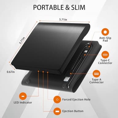 juwuoi External CD/DVD Drive for Laptop PC CD DVD Player USB 3.0 Portable Optical Drive CD Burner Compatible with Windows 10 11 Linux Mac OS (Black) - Image 5
