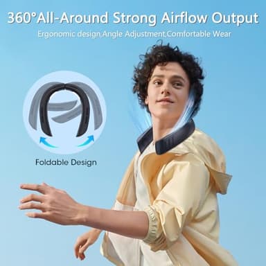 OLV Neck Fan 6000mAh Rechargeable Battery 18Hrs 4 Turbine Motor Powerful 360° Cooling Airflow 3 Speeds Portable Foldable Fan Ultra-Quiet Personal Fan Gifts for Men Women Home Office,Work,Travel Black - Image 5