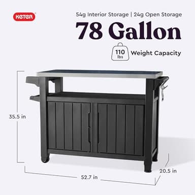Keter Unity XL Portable Outdoor Table with Stainless Steel Top for Kitchen Prep and Outdoor Storage Cabinet for Grilling Accessories, Dark Grey - Image 3