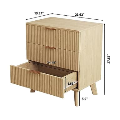 XUZENEST Fluted 3 Drawer Dressers, Modern Closet Dressers Chest of Drawers, Wood Storage Dresser Chest of Drawers Organizer for Bedroom Living Room Hallway Closet(Natural) - Image 2