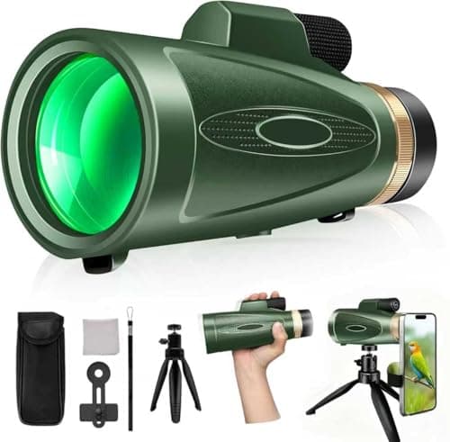 Monocular Telescope 80x100 High Power with Smartphone Adapter Tripod,Larger Vision Monoculars for Adults with BAK4 Prism & FMC Lens, Suitable for Bird Watching Hunting Hiking Camping Wildlife-Green - Image 1