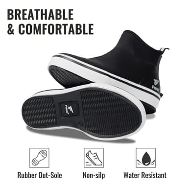 8 Fans Mens Deck Boots, Waterproof Rubber Rain Boots, Anti-slip Fishing Booties, Short Ankle Shoes for Boating, Outdoor, Size 7-14 (Black, Adult, Men, 12, Numeric, US Footwear Size System, Medium) - Image 3