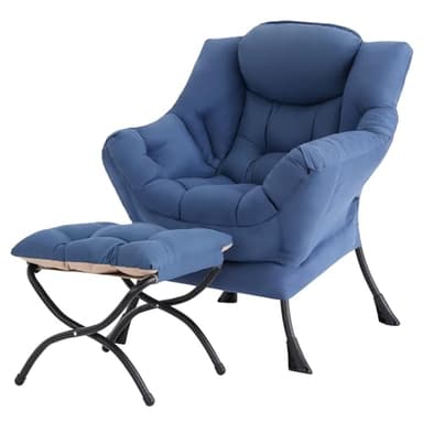 Tiita Lazy Chair with Ottoman, Modern Large Accent Lounge Armchair, Comfy Leisure Sofa Reading Chair with Footrest for Bedroom, Living Room, Dorm Rooms, Garden and Courtyard, Blue - Image 1