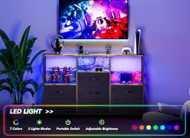 Decofy Black Dresser for Bedroom, 55 inch TV Stand with Charging Station & LED Lights, 8 Fabric Drawers with Solid Wood Top for Living Room, Closet - Image 5