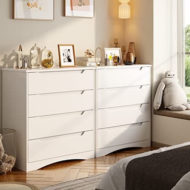 Gizoon 4 Drawer Dresser for Bedroom, Sturdy White Chest of Drawers with Anti-Tip Device, Modern Large Capacity Storage Furniture for Closet, Embedded Handles, Space-Saving Design, Wooden Finish, White - Image 7